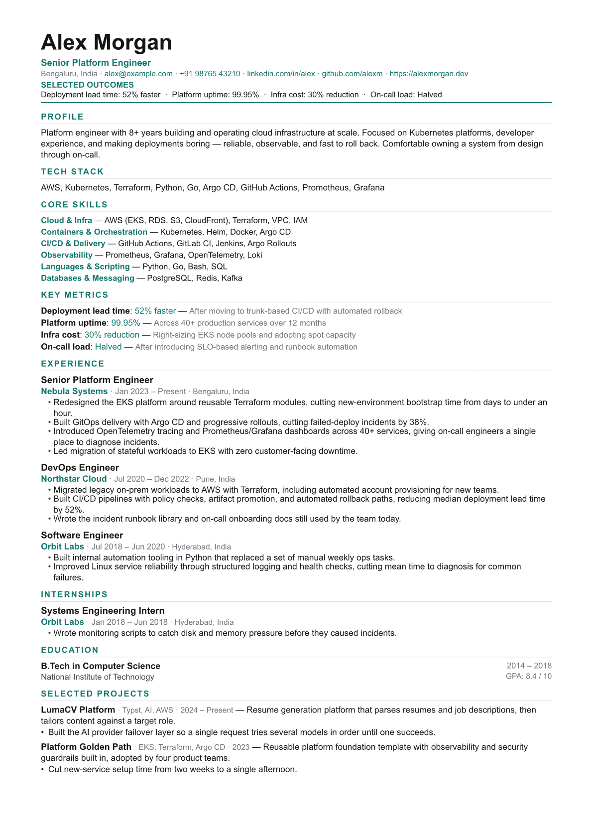 Benchmark template preview