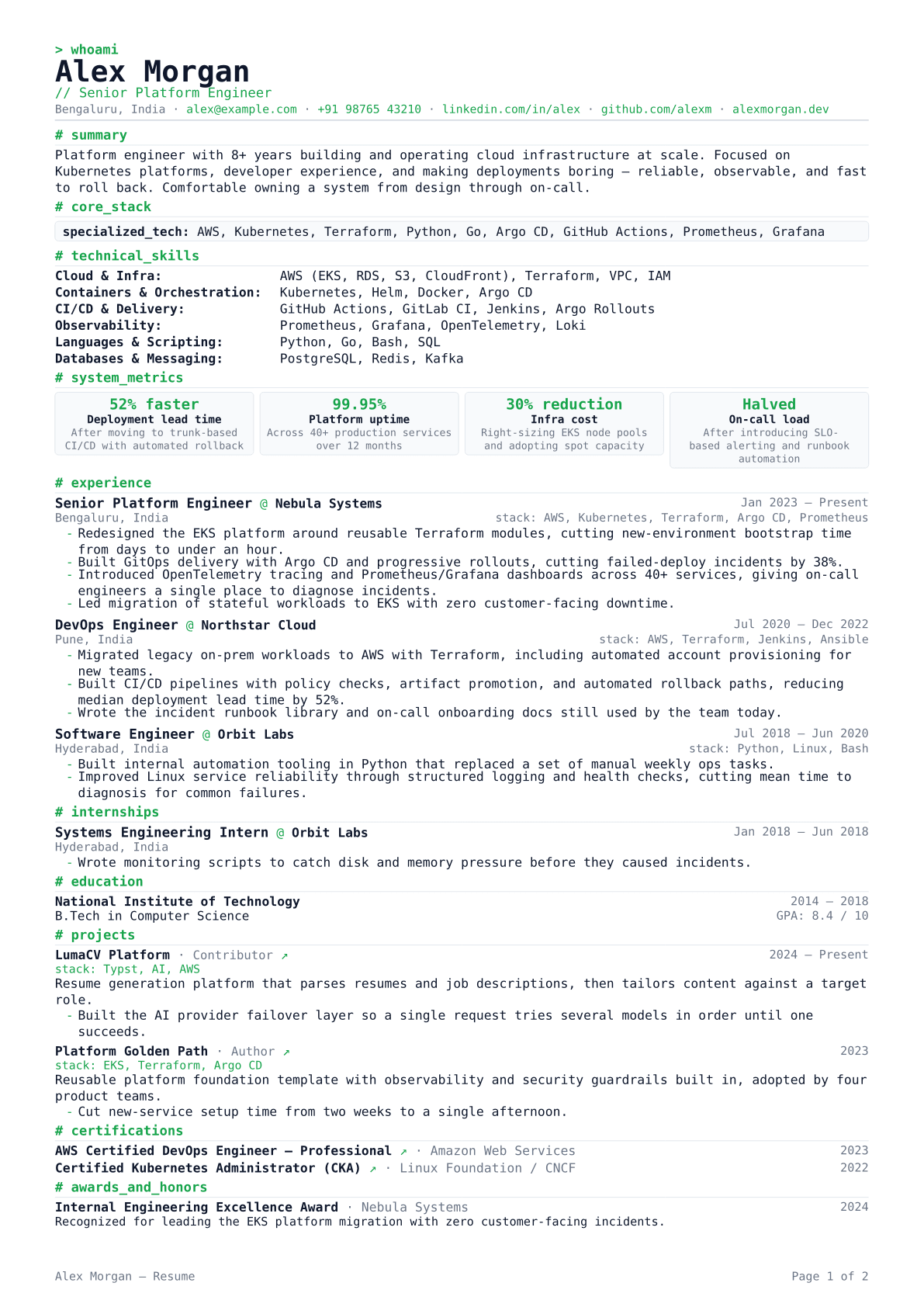 Monocode template preview