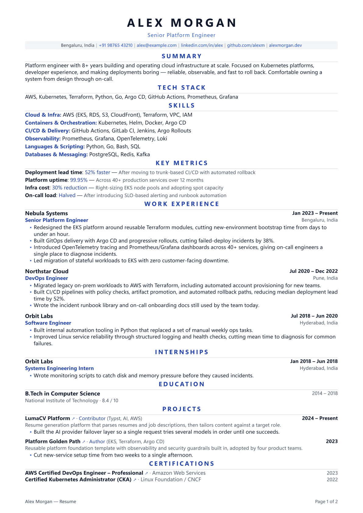 Compiled Typst resume in modern template with none palette
