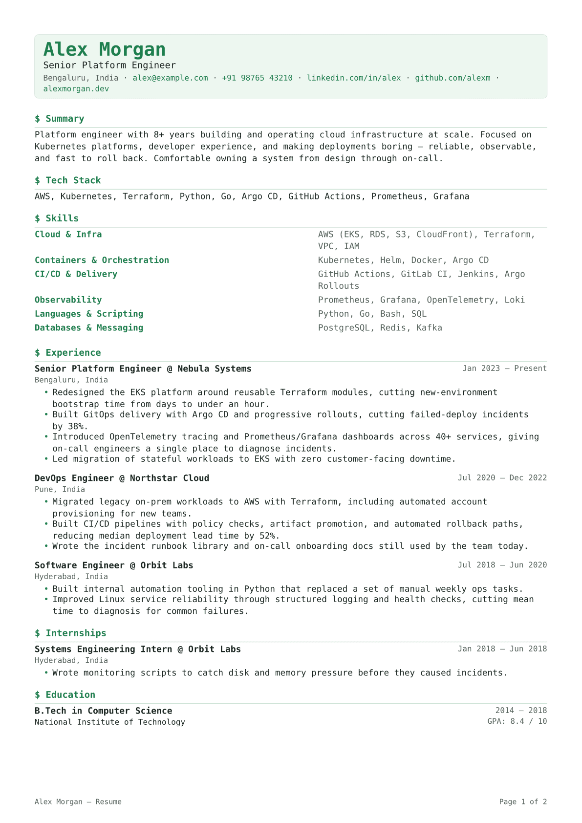 Terminal Monospace CLI Resume